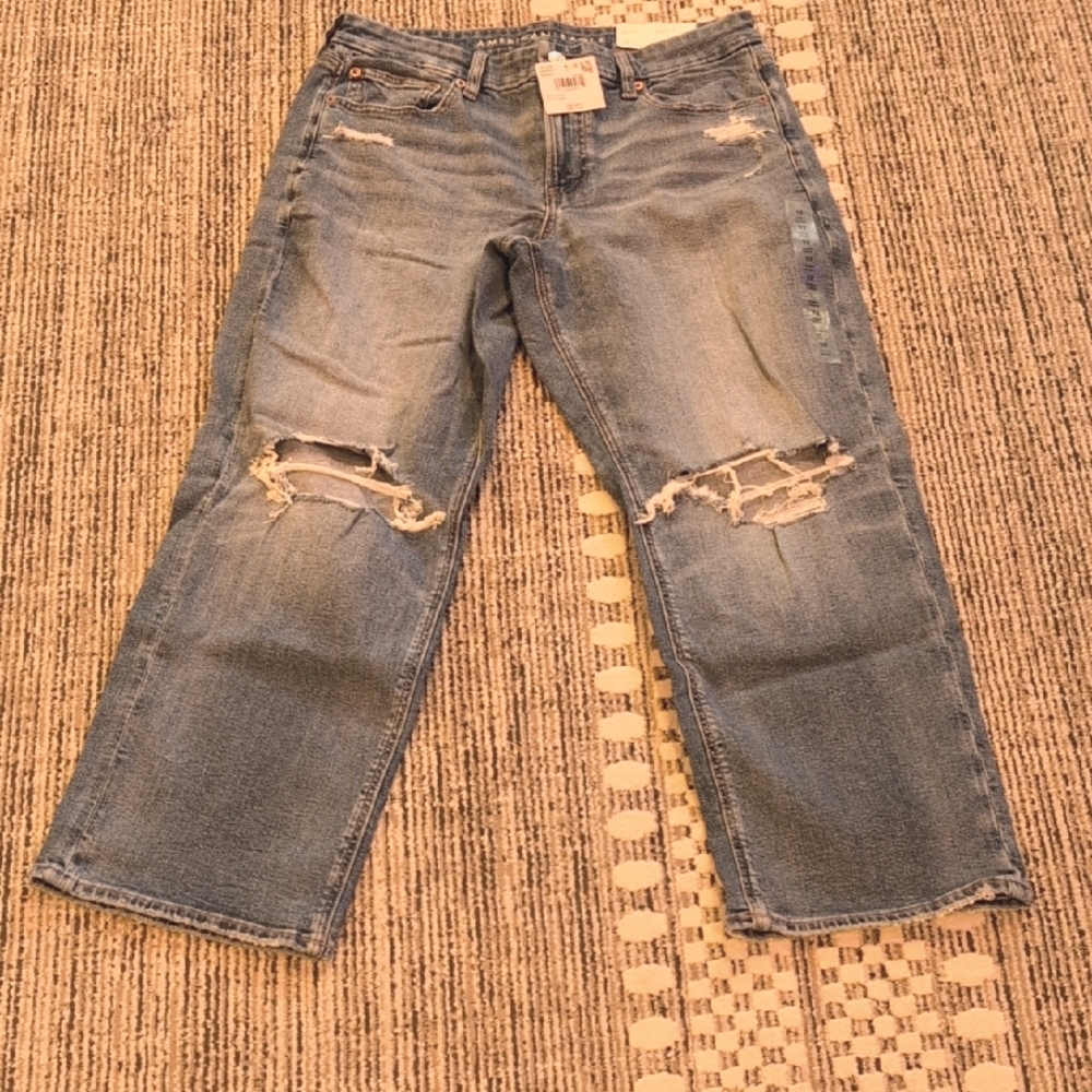 Women's American Eagle Distressed High Rise Curvy Straight Blue Jeans